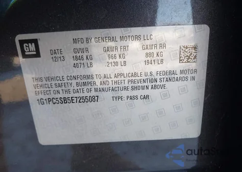 2014 Chevrolet Cruze 1Lt Auto from USA, damaged, VIN 1G1PC5SB5E7255087